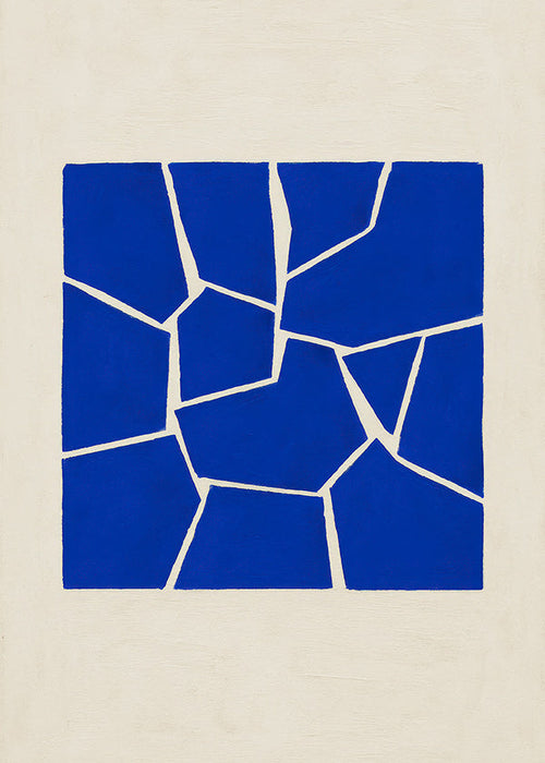Quadro abstrato azul com fragmentos geométricos