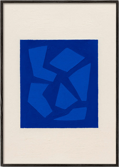 Obra abstrata azul com formas fragmentadas – Black Frame