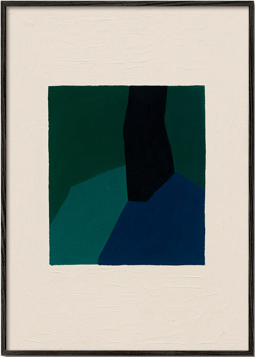 Quadro abstrato com blocos verde e azul-marinho – Black Frame