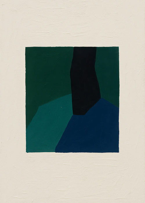 Quadro abstrato com blocos verde e azul-marinho