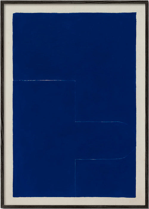 Cuadro geométrico azul con bloque vertical – Black Frame