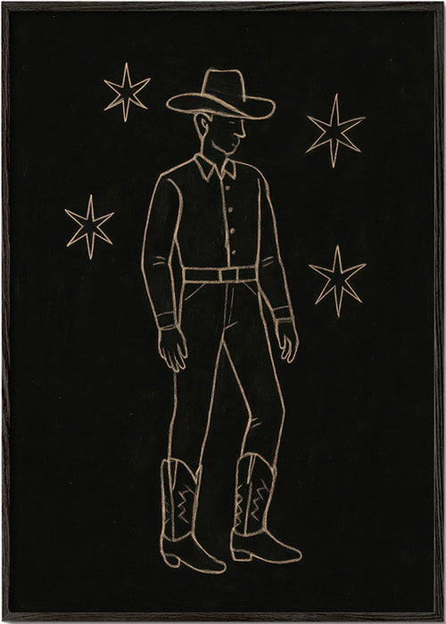 Ilustração vaqueiro em traço dourado – Black Frame
