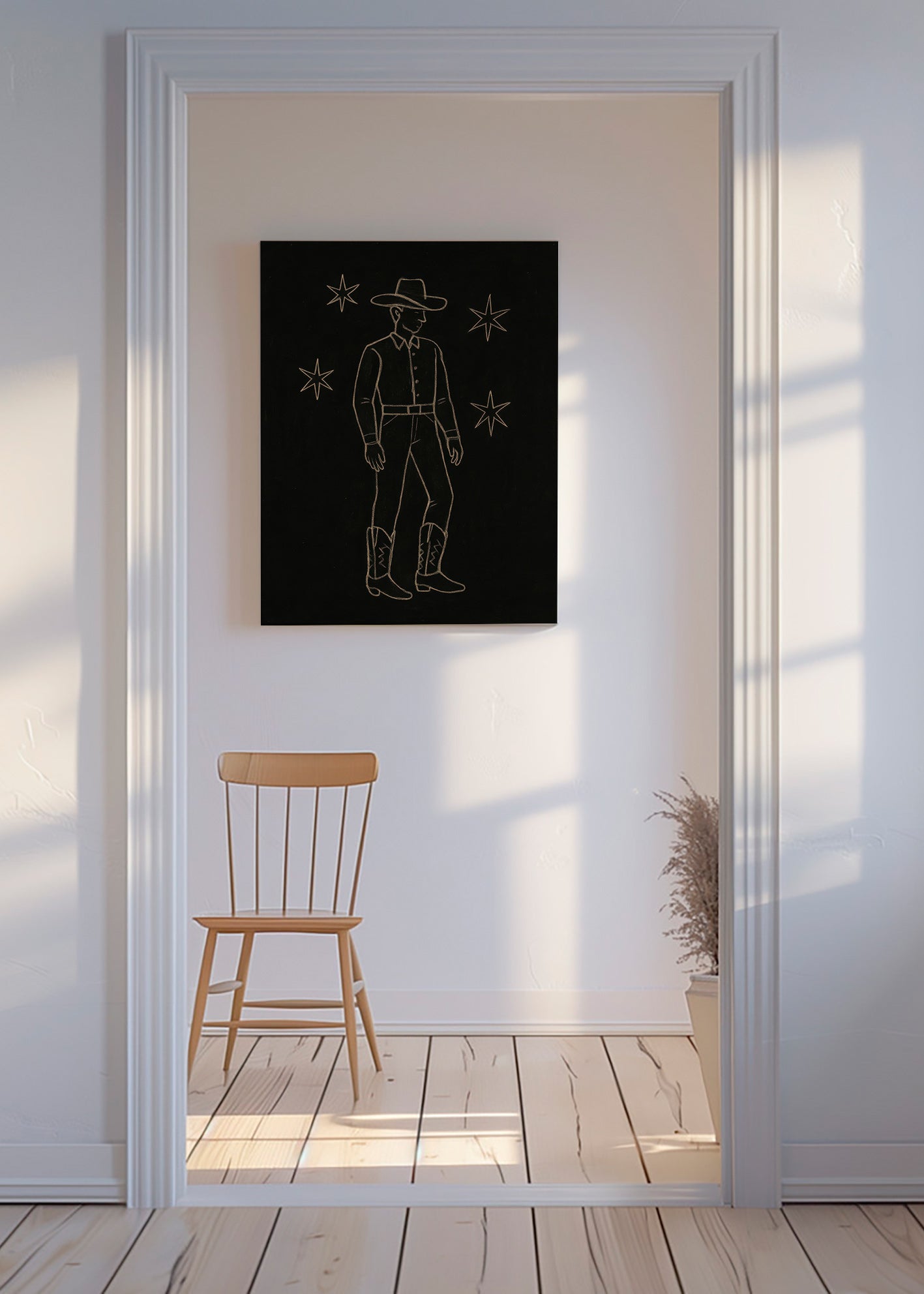 Ilustración vaquero en línea dorada – Canvas