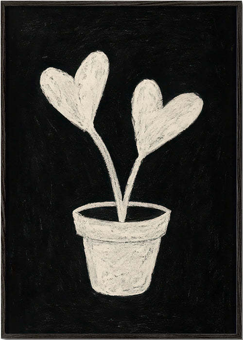 Estampa botânica folha coração em vaso – Black Frame