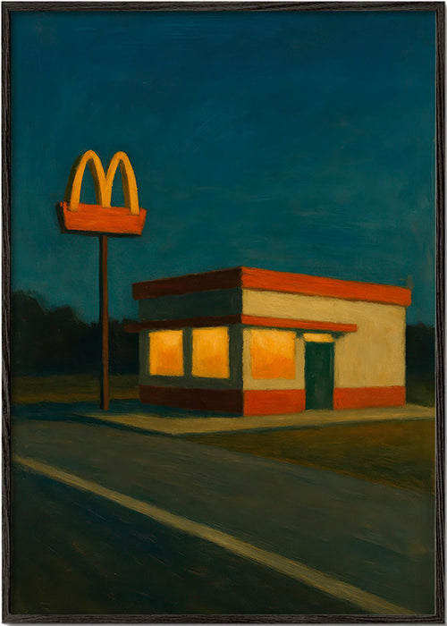 Arte para cozinha: diner noturno com letreiro – Black Frame