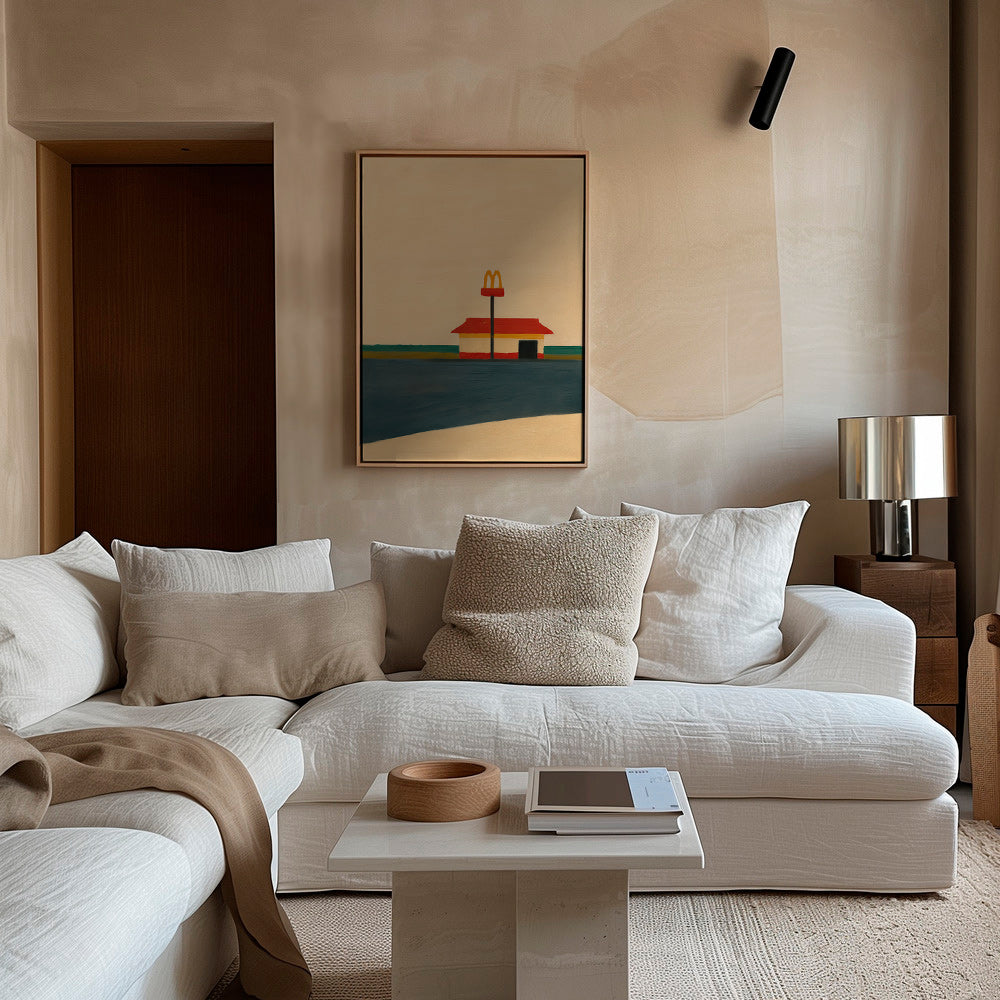 Cuadro de cocina minimalista con restaurante y arco dorado – Canvas2