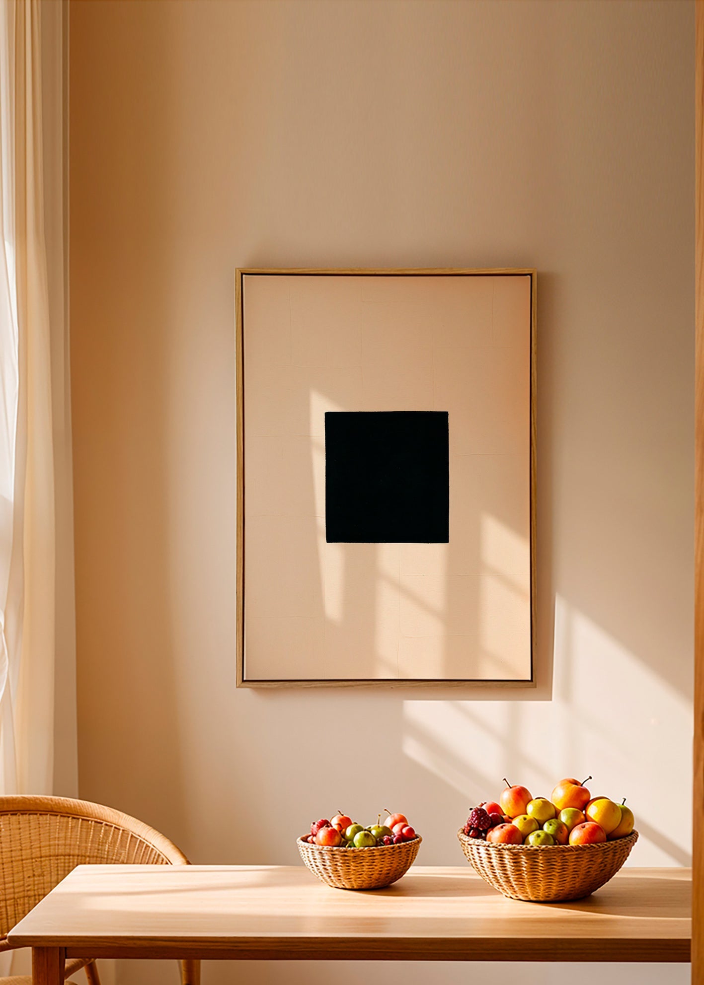 Quadro abstrato: quadrado preto sobre creme – Canvas1
