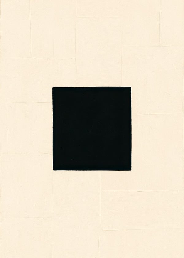 Quadro abstrato: quadrado preto sobre creme