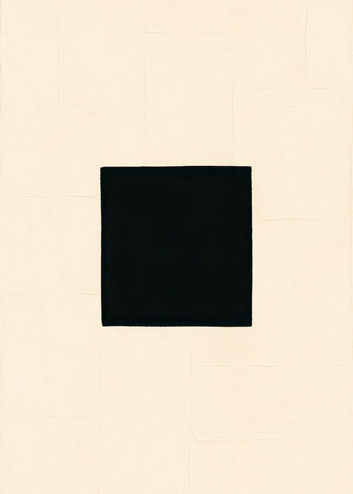 Quadro abstrato: quadrado preto sobre creme