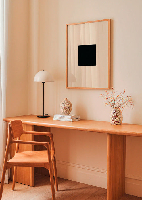 Quadro abstrato: quadrado preto sobre creme – Product1