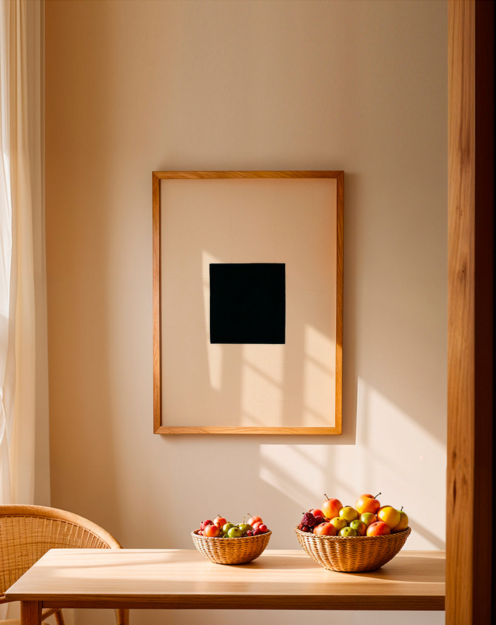 Quadro abstrato: quadrado preto sobre creme – Product2