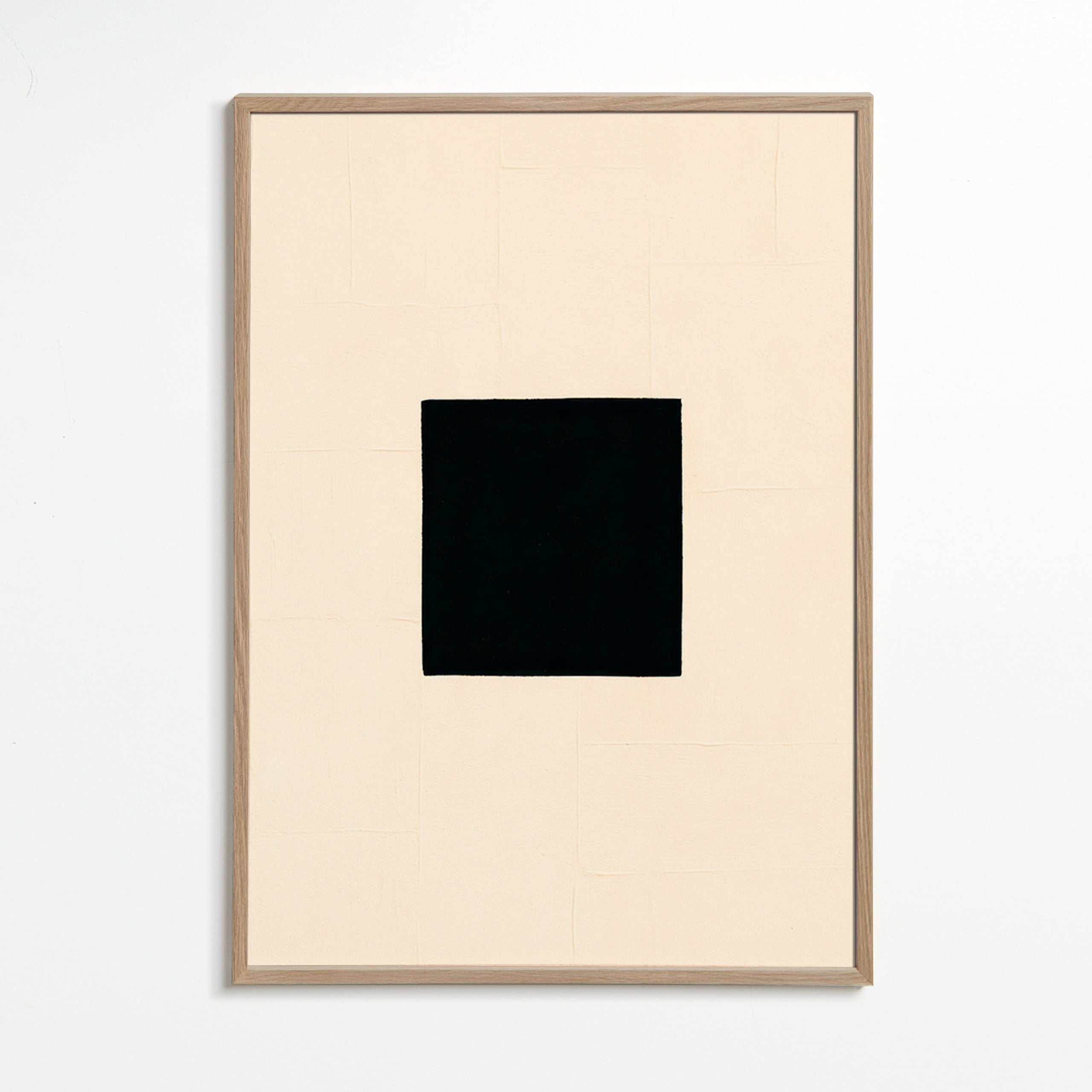 Quadro abstrato: quadrado preto sobre creme – Oak Frame