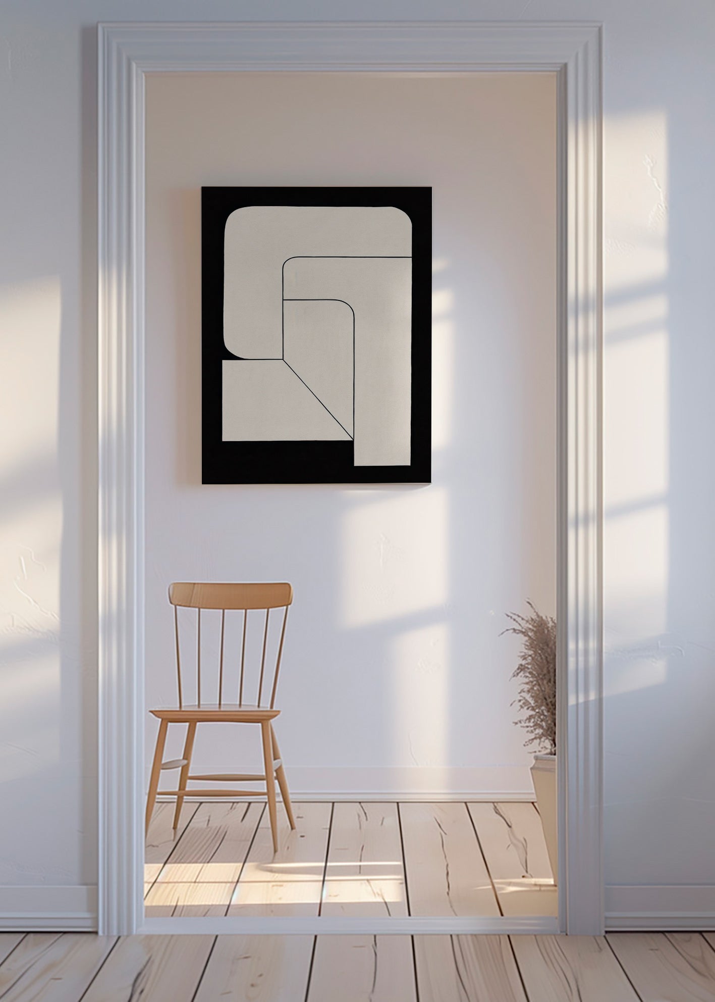 Poster geométrico minimalista creme e preto – Canvas