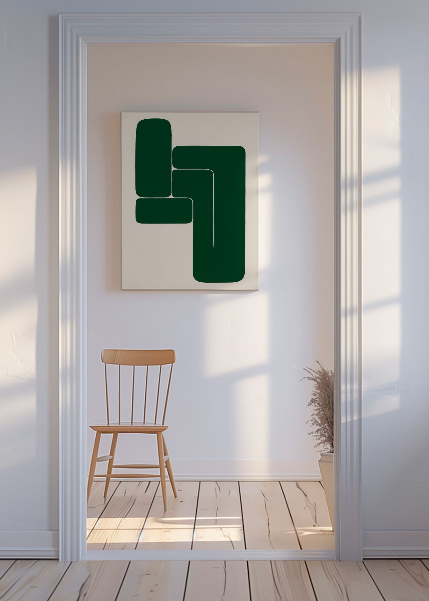 Quadro geométrico verde com formas em L – Canvas