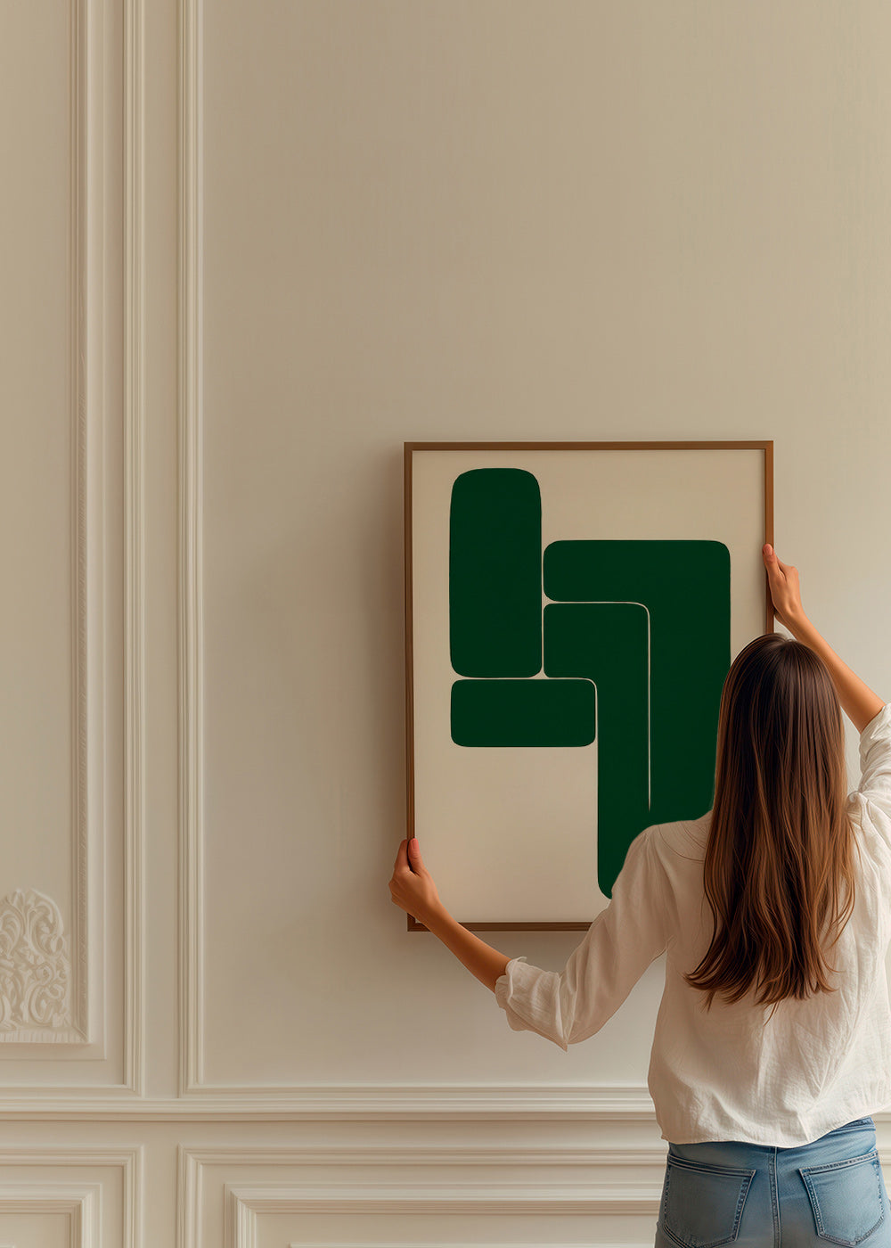 Quadro geométrico verde com formas em L – Product2