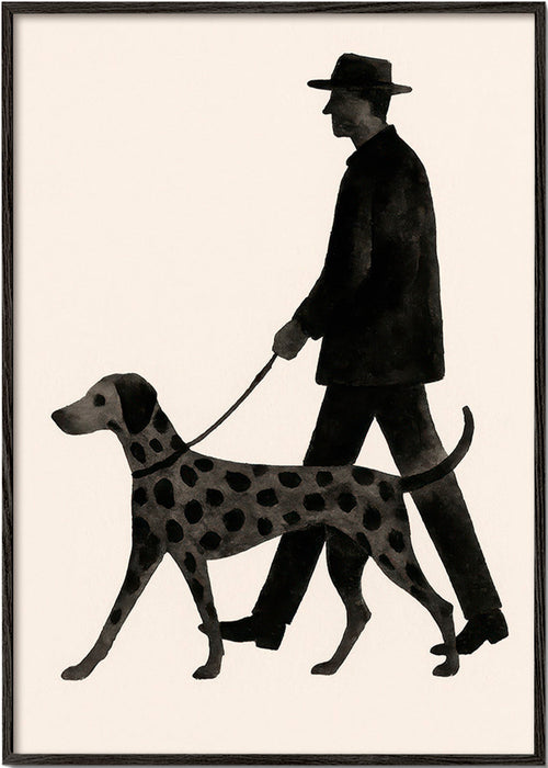 Quadro cão a passear em silhueta – Black Frame