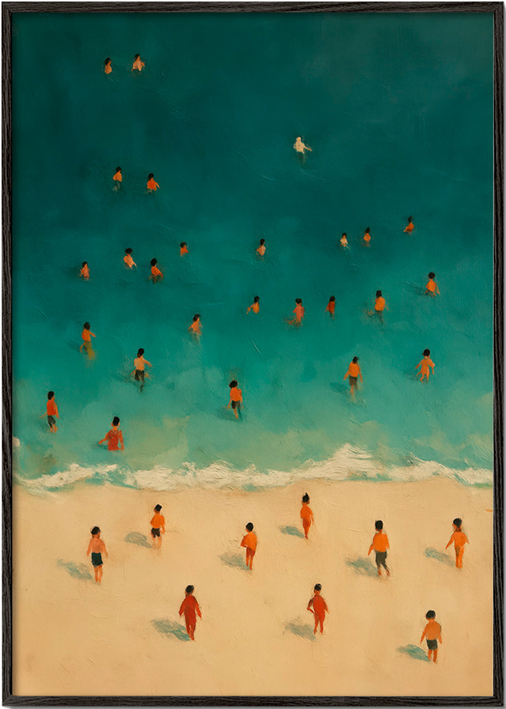Quadro de paisagem: praia vista aérea com banhistas – Black Frame