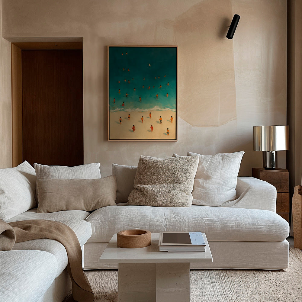 Quadro de paisagem: praia vista aérea com banhistas – Canvas1
