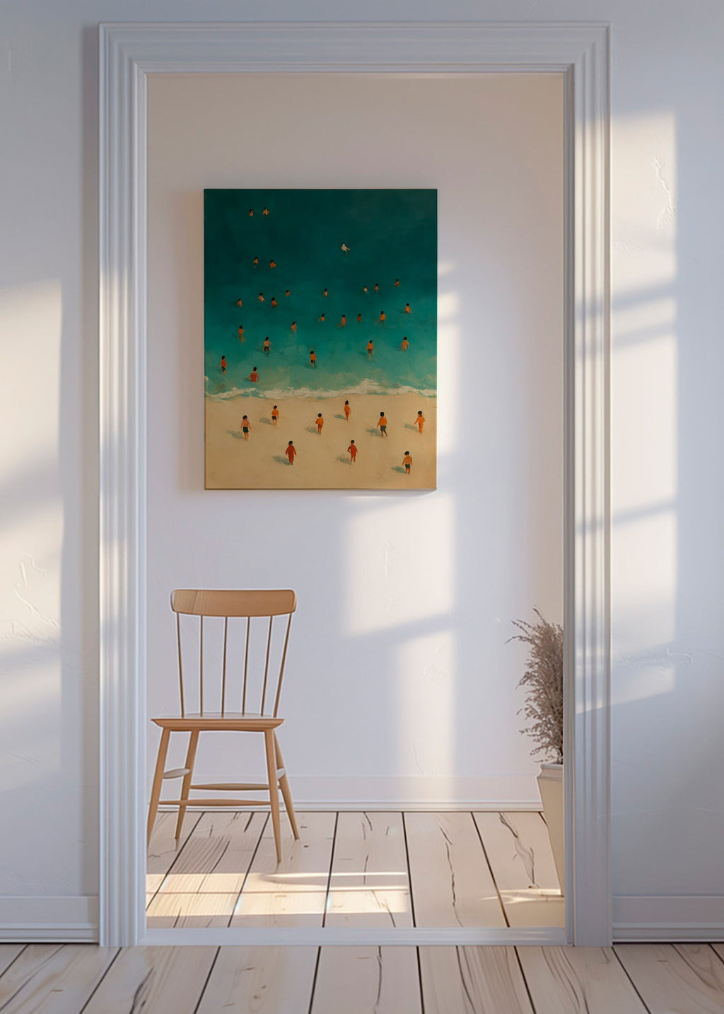 Quadro de paisagem: praia vista aérea com banhistas – Canvas