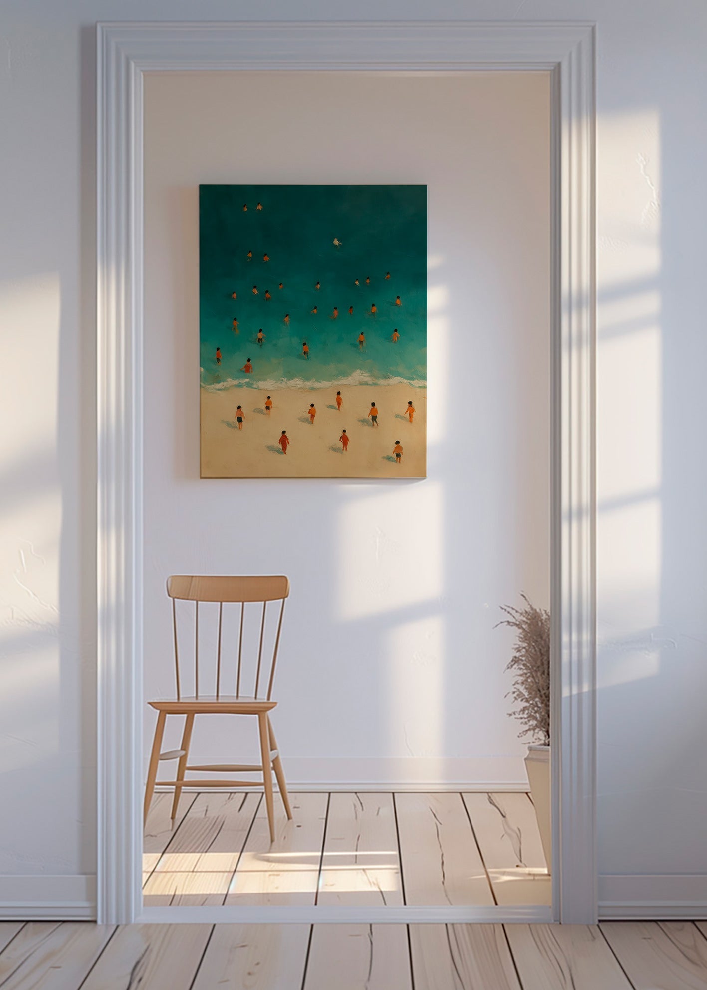 Quadro de paisagem: praia vista aérea com banhistas – Canvas