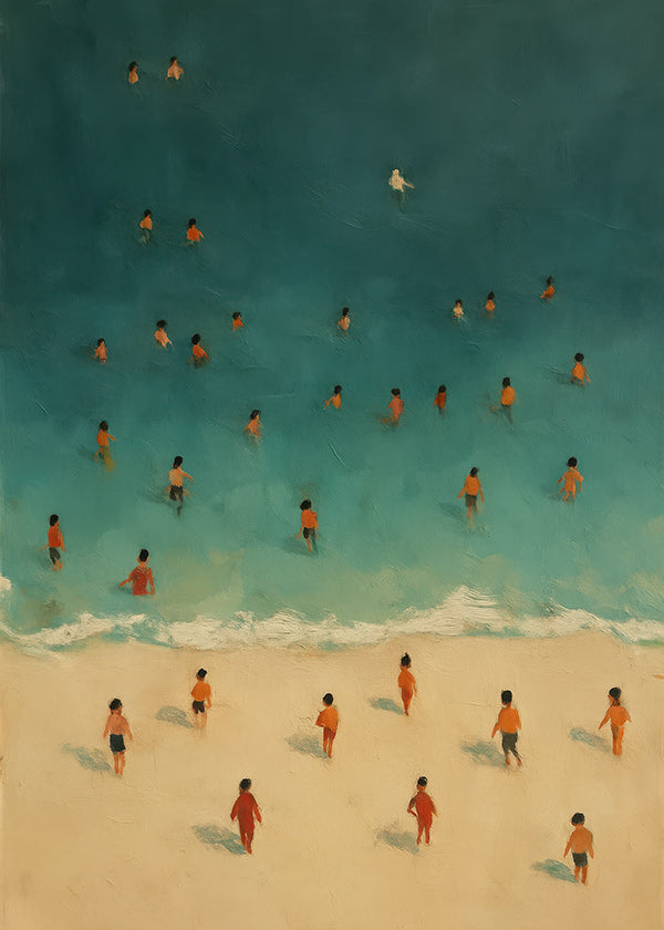 Quadro de paisagem: praia vista aérea com banhistas