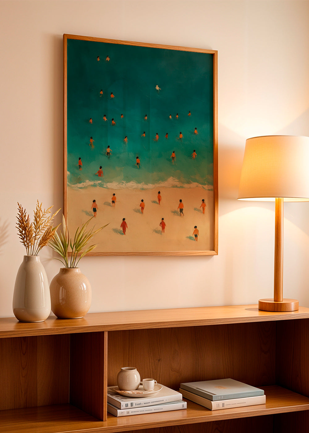 Quadro de paisagem: praia vista aérea com banhistas – Product1