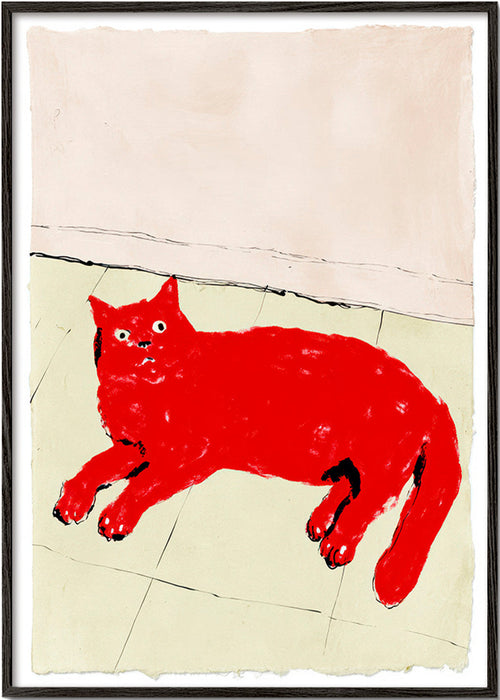 Quadro gato vermelho deitado – Black Frame