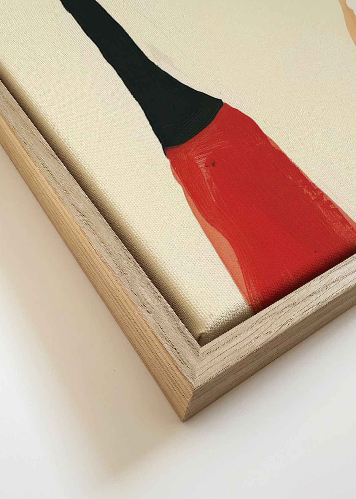 Quadro abstrato com figuras alongadas vermelho e preto – Canvas detail