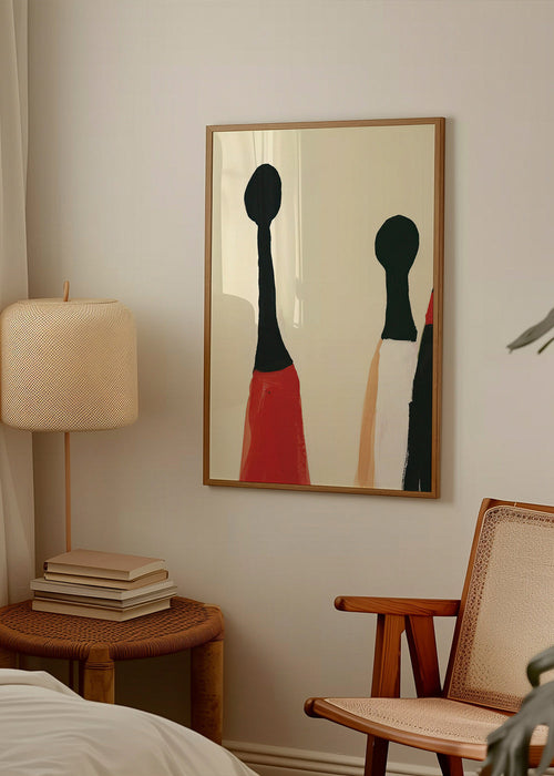 Quadro abstrato com figuras alongadas vermelho e preto – Product1