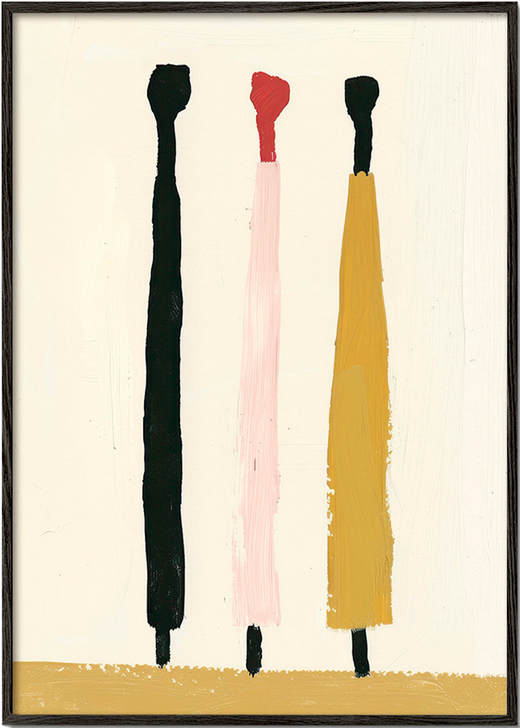 Quadro abstrato com três pinceladas verticais – Black Frame