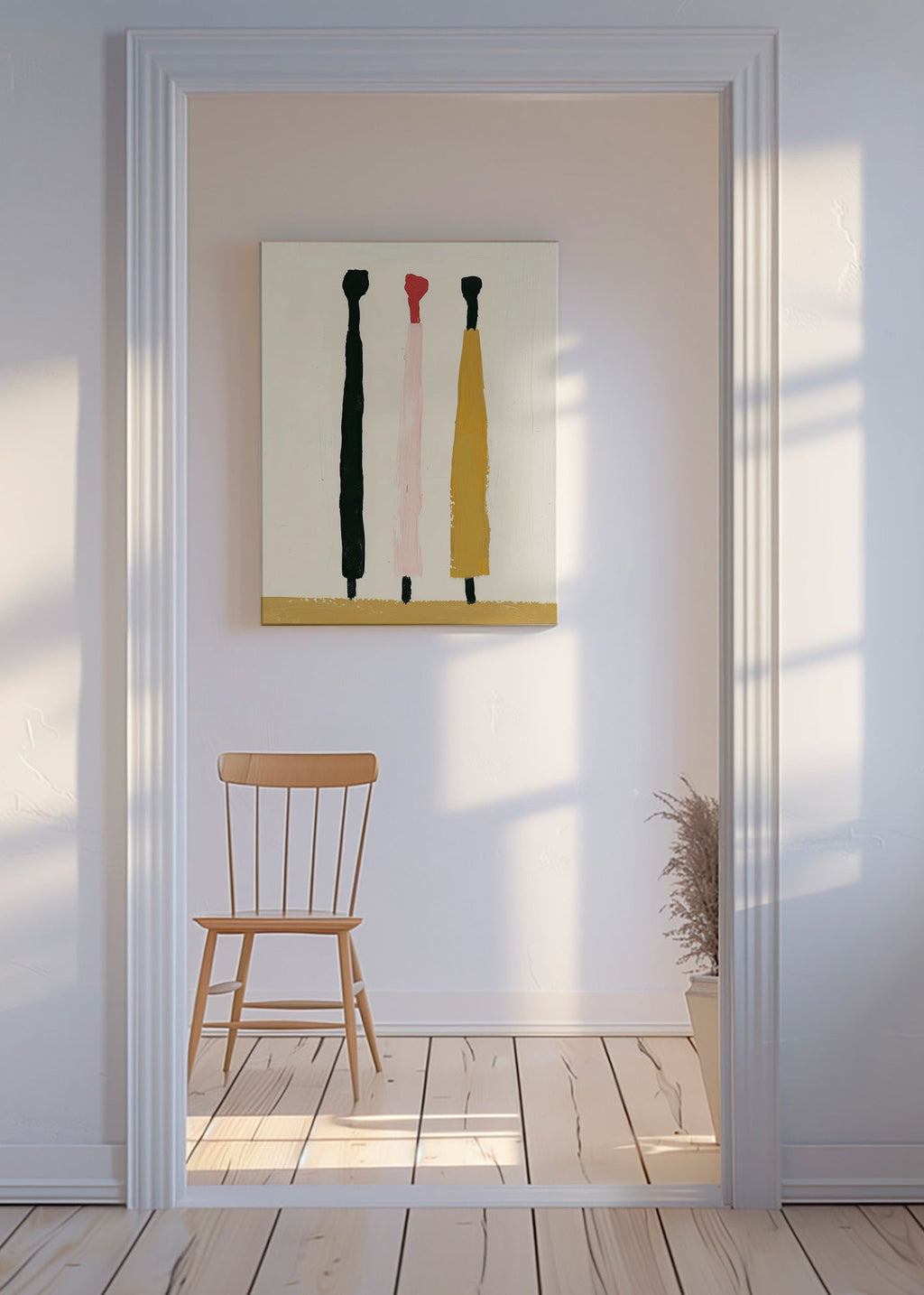 Quadro abstrato com três pinceladas verticais – Canvas