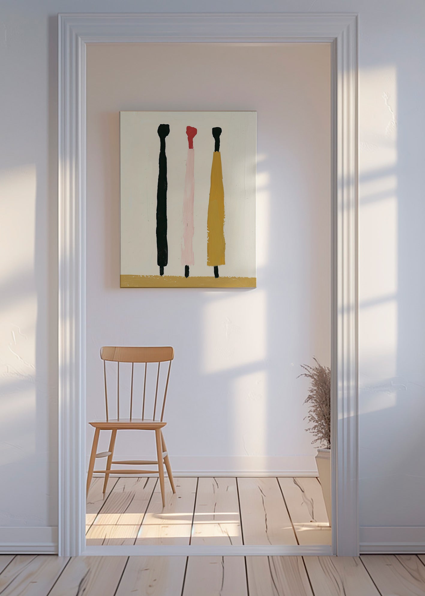Quadro abstrato com três pinceladas verticais – Canvas