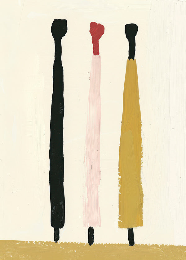 Quadro abstrato com três pinceladas verticais