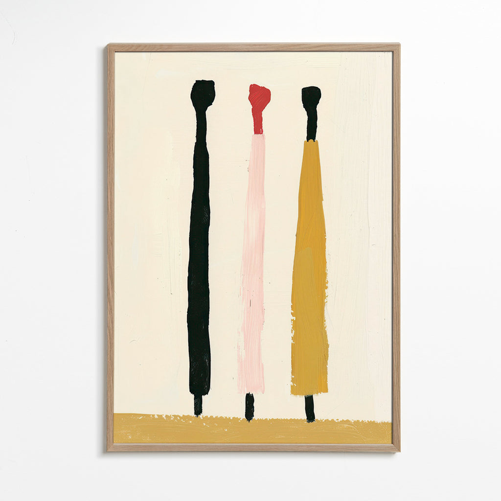 Quadro abstrato com três pinceladas verticais – Oak Frame