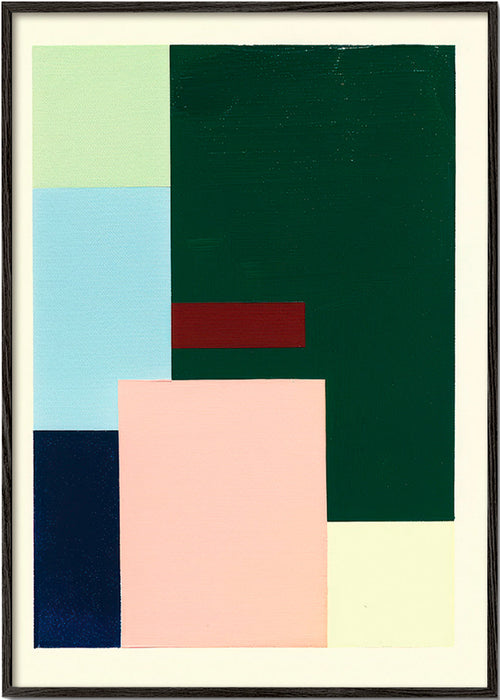 Quadro geométrico verde escuro e rosa suave – Black Frame