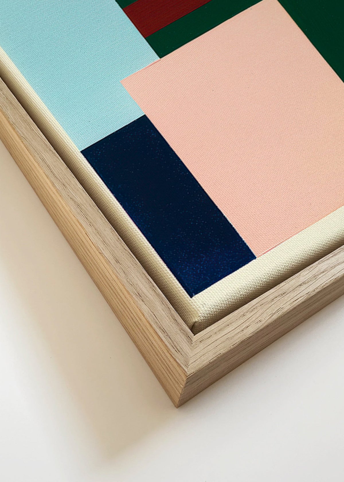 Quadro geométrico verde escuro e rosa suave – Canvas detail
