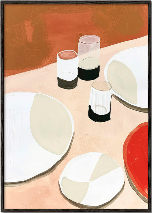 Arte para cozinha minimal com pratos e copos – Black Frame