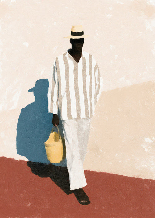Quadro minimalista com homem de chapéu e saco