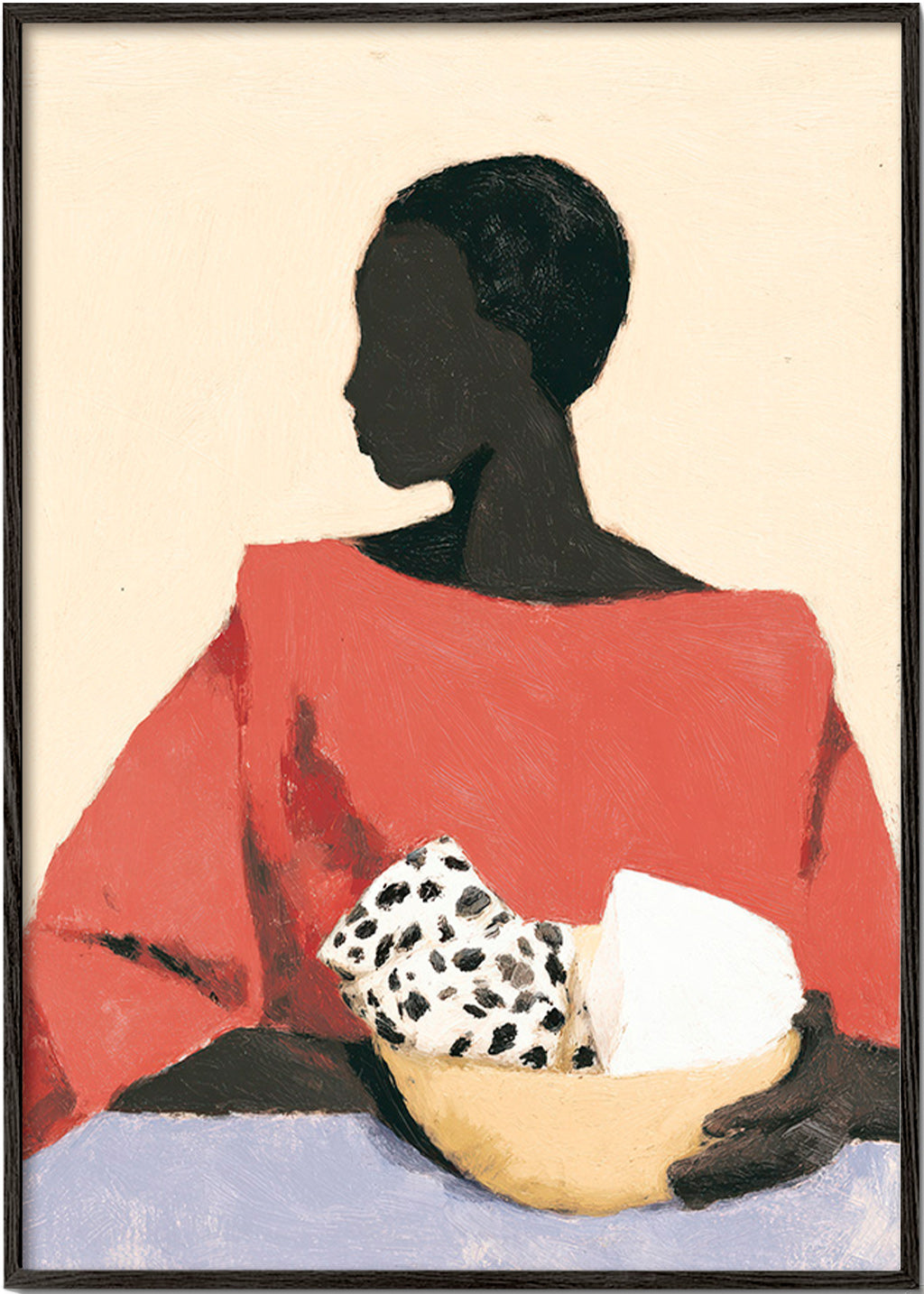 Arte para cozinha: mulher com tigela – Black Frame