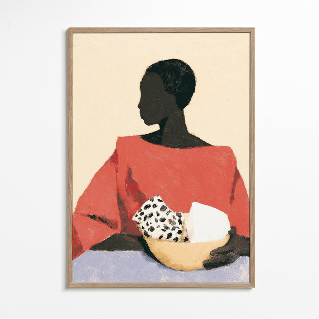 Arte para cozinha: mulher com tigela – Oak Frame