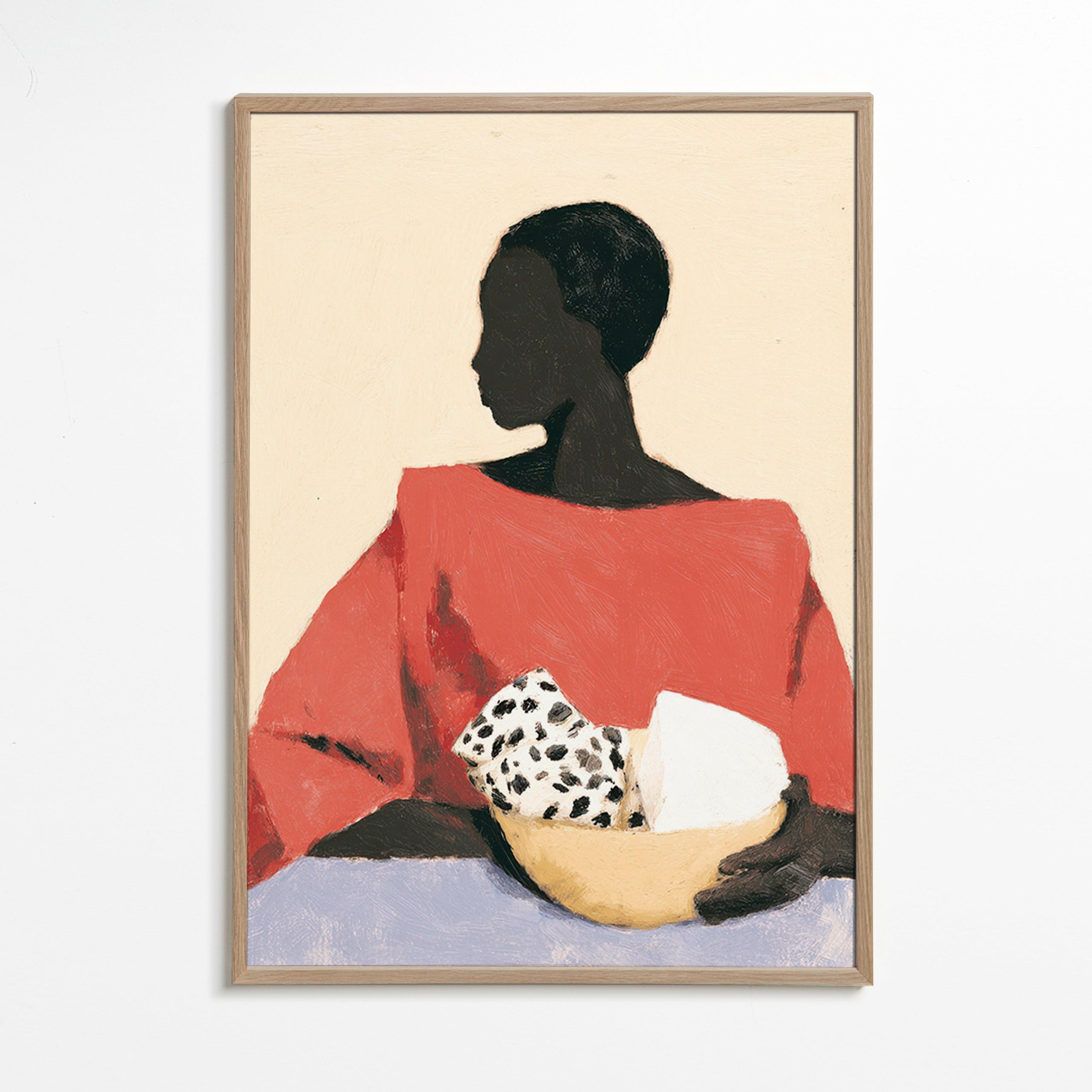 Arte para cozinha: mulher com tigela – Oak Frame