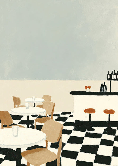 Arte para cozinha piso xadrez e balcão