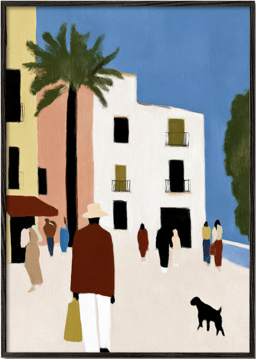 Arte para cozinha: Passeio mediterrâneo com palmeira – Black Frame