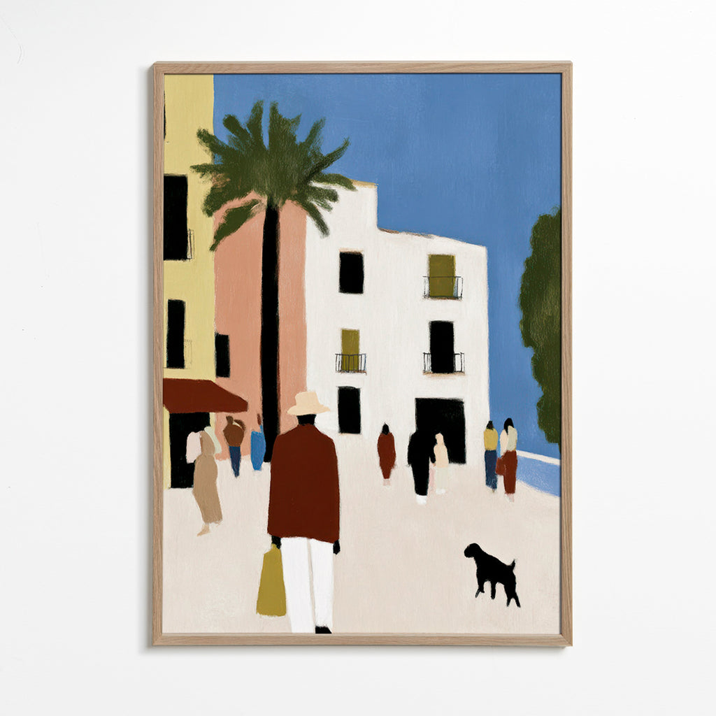 Arte para cozinha: Passeio mediterrâneo com palmeira – Oak Frame