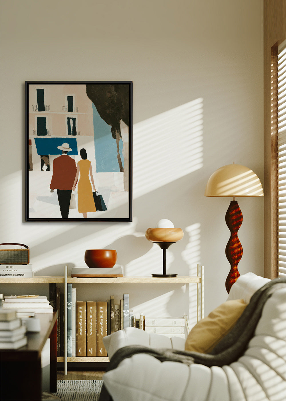 Ilustração de casal em fachada minimalista – Canvas1