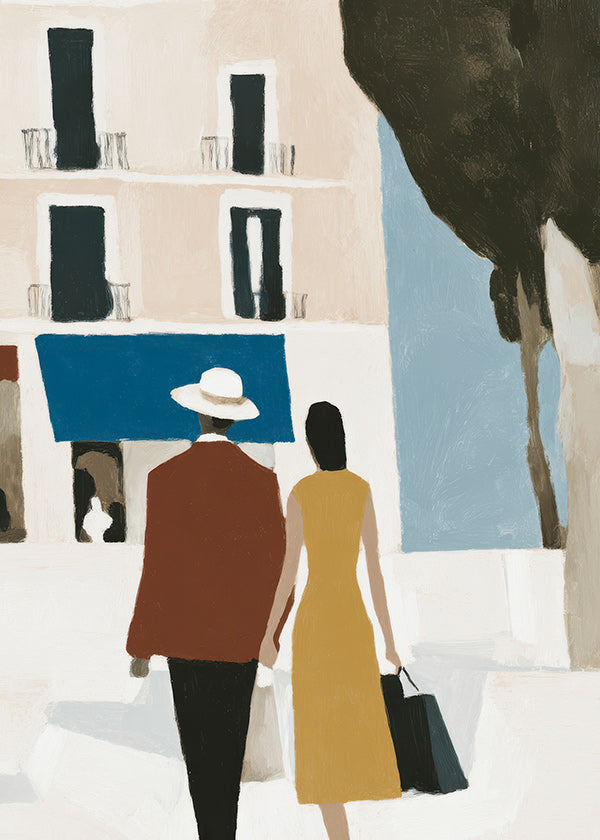 Ilustração de casal em fachada minimalista