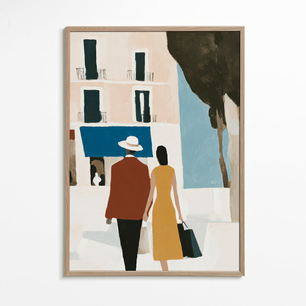 Ilustração de casal em fachada minimalista – Oak Frame
