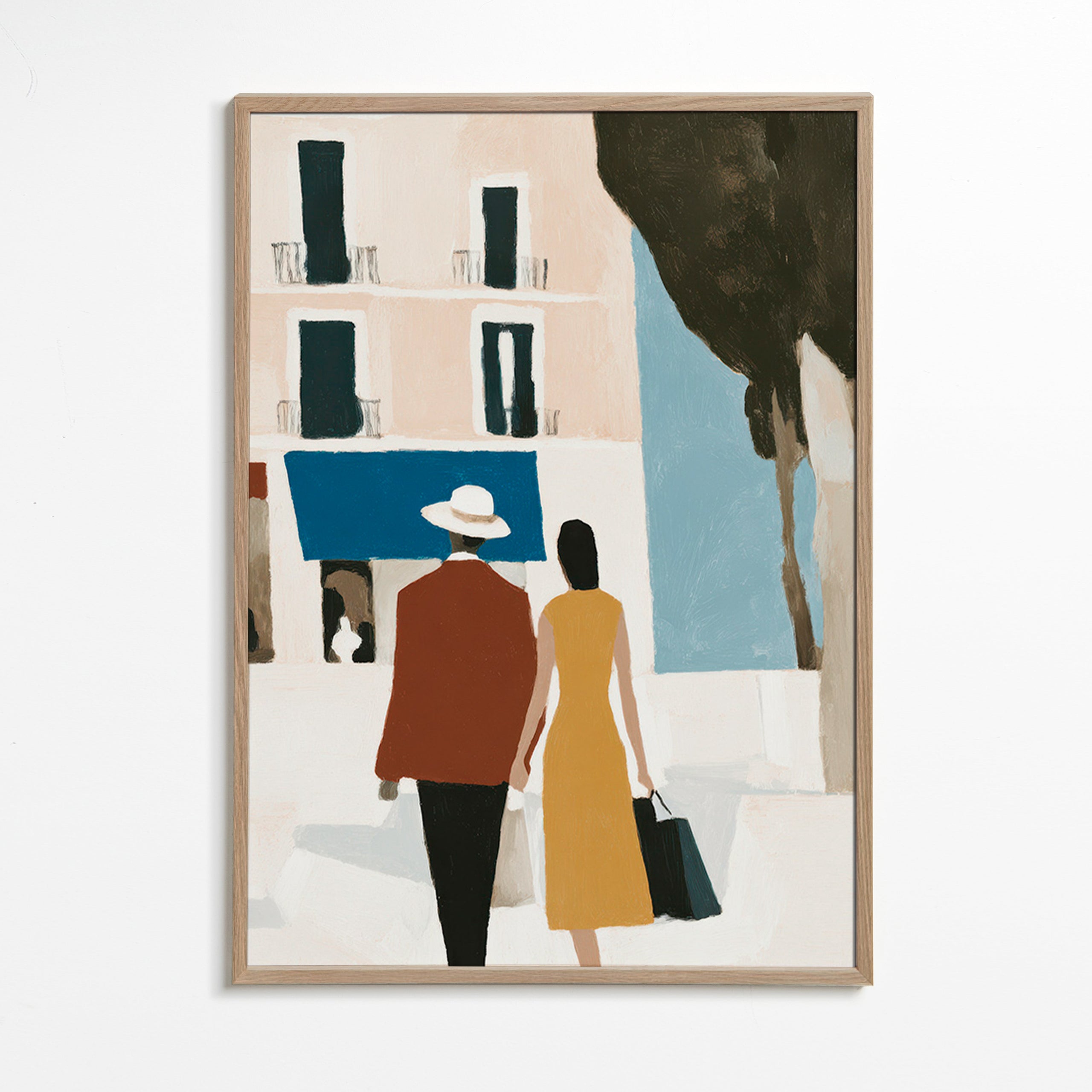 Ilustração de casal em fachada minimalista – Oak Frame