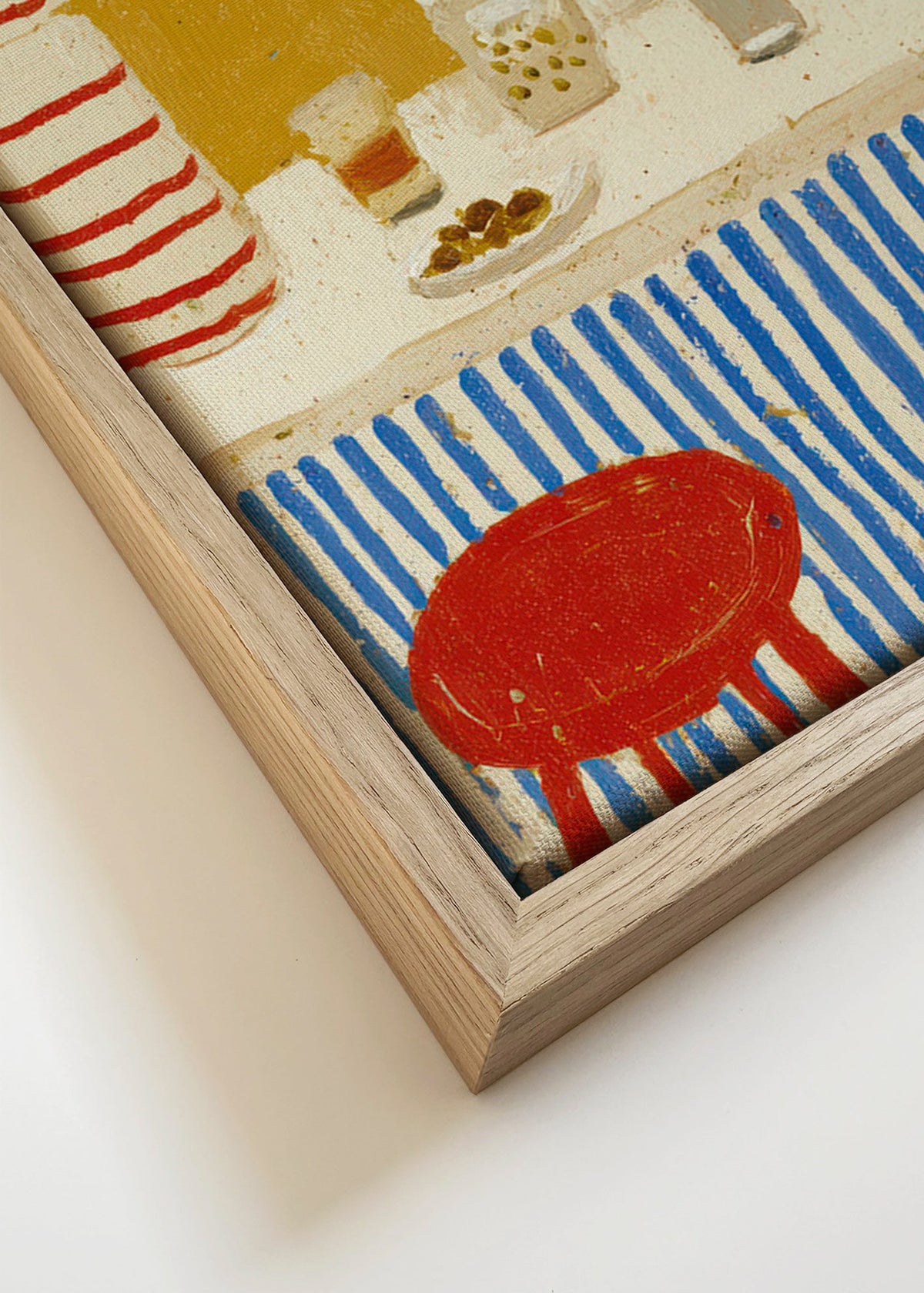 Arte para cozinha: bodegão de balcão com riscas azuis – Canvas detail