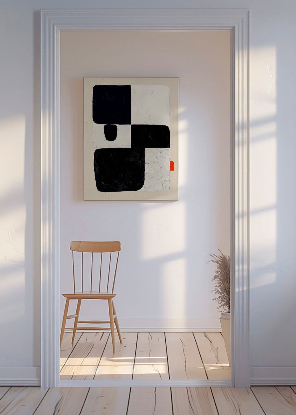 Poster geométrico com blocos pretos e destaque vermelho – Canvas